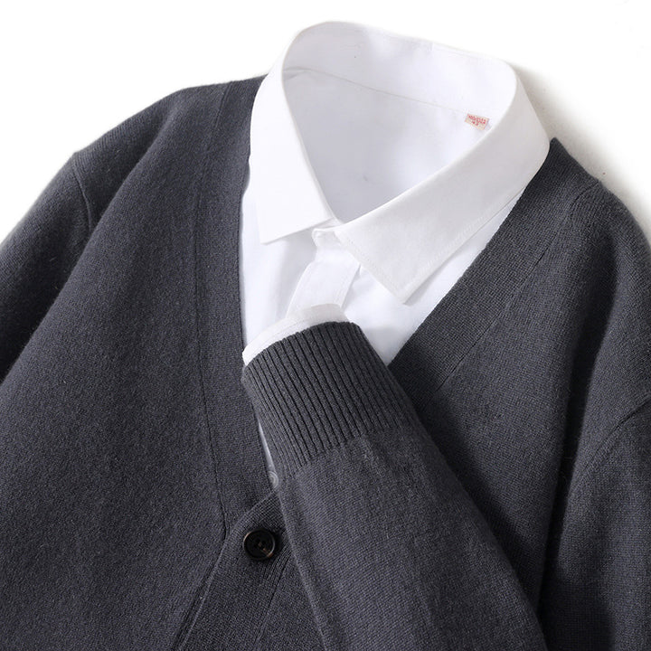 Herren-Strickjacke mit V-Ausschnitt, Wolle