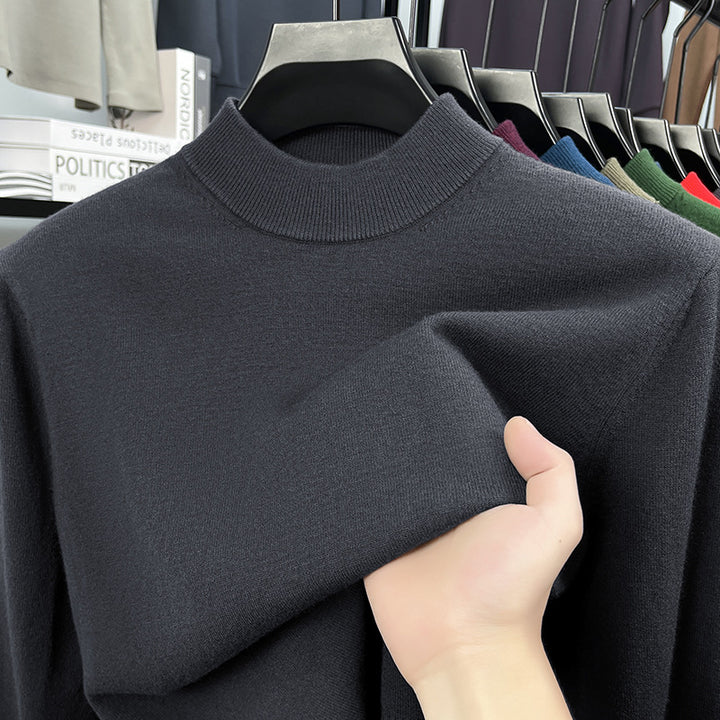 Herren-Wollpullover mit Stehkragen, schlicht und warm