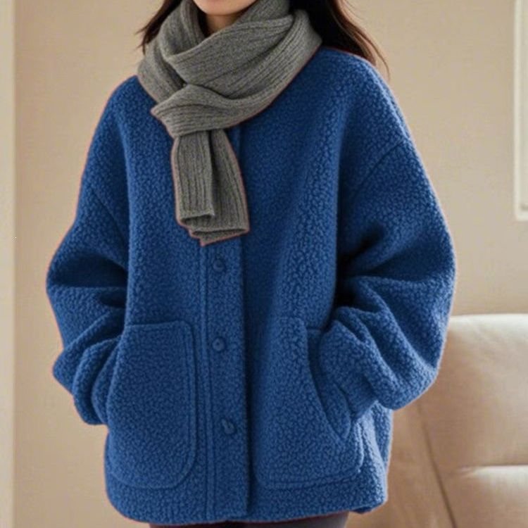 Lammfleece-Mantel für Damen, lockere Passform