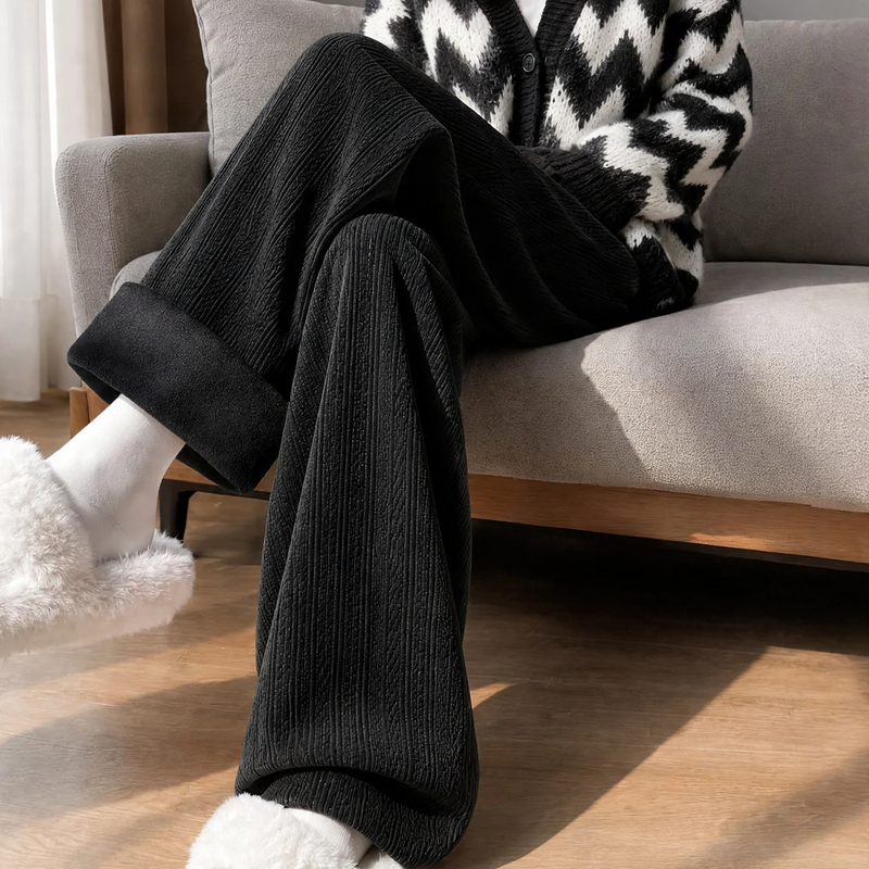 Gefütterte Chenille-Weithose für Damen, gerade geschnitten
