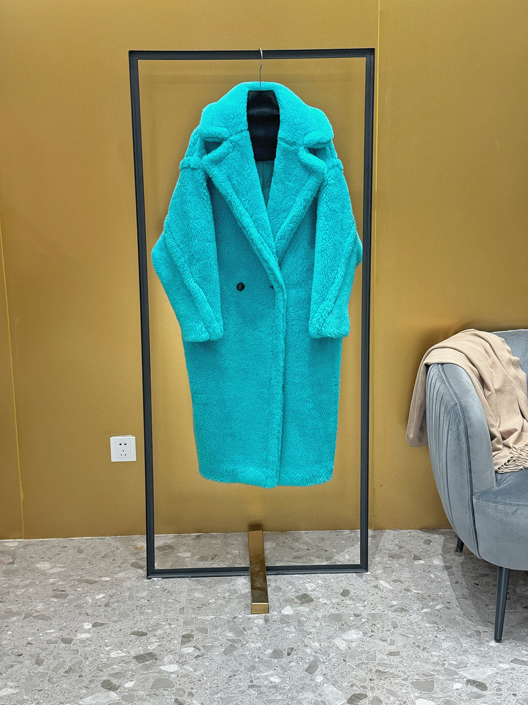 Damen-Wintermantel, Teddy-Optik, lang