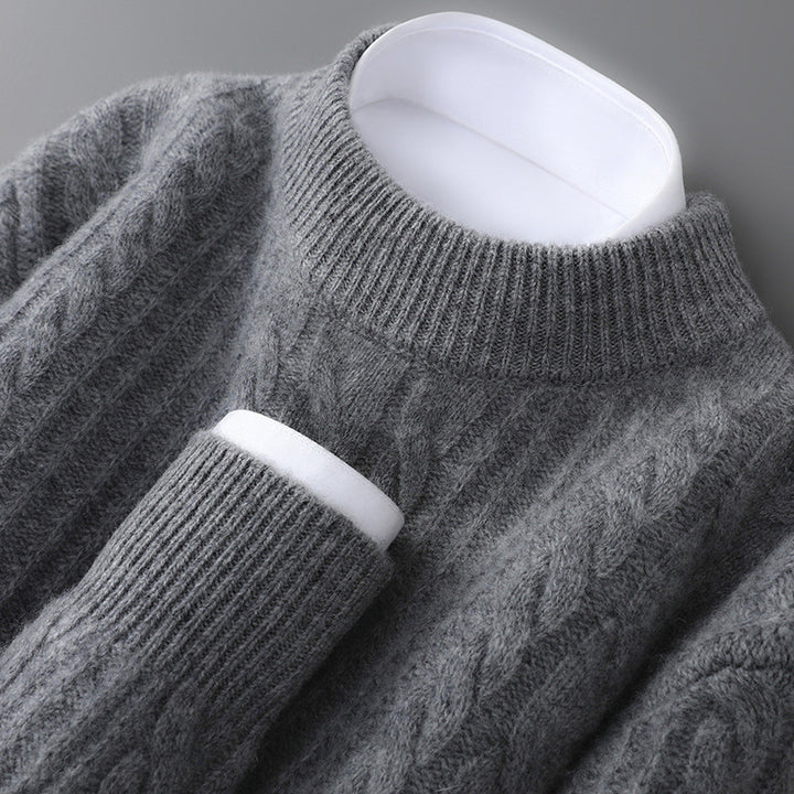Herren-Wollpullover, 100% Wolle, Stehkragen, locker