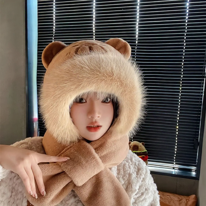 Damen-Set aus Mütze und Schal, Plüsch, gefüttert