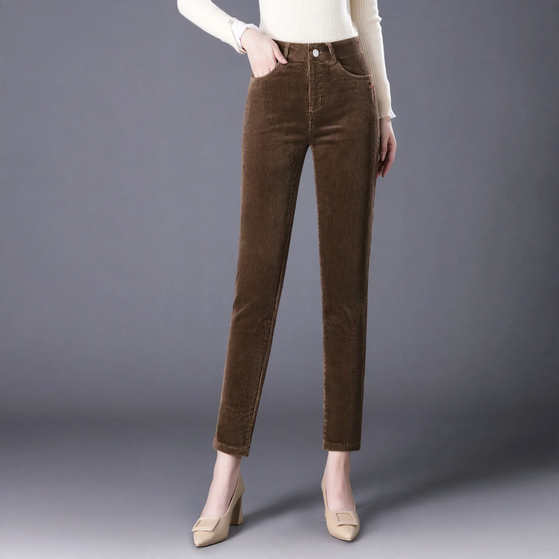 Damen-Cordhose, gerade, gefüttert, elastisch