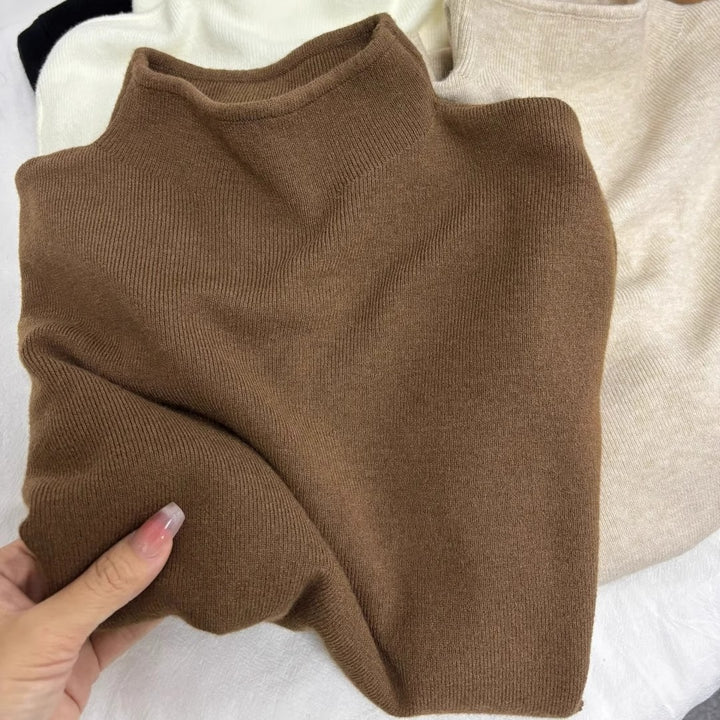 Damen-Strickpullover, Stehkragen, weich
