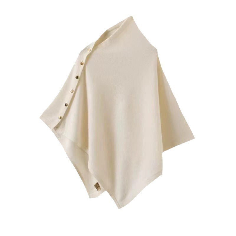 Merinowolle-Poncho mit Goldknopf