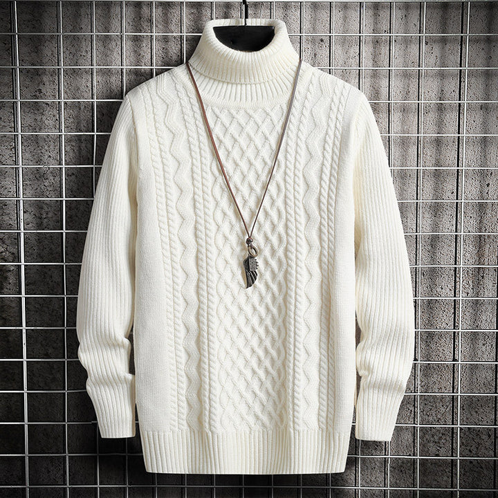Herren-Strickpullover, Rollkragen, Rautenmuster, schmal