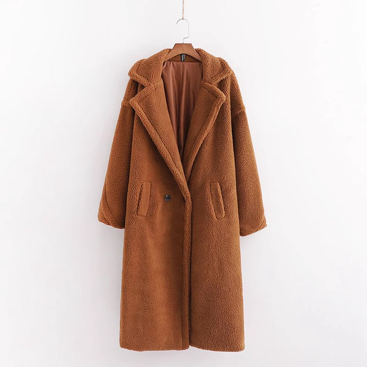 Damen-Teddy-Mantel, mittellang, mit großem Revers