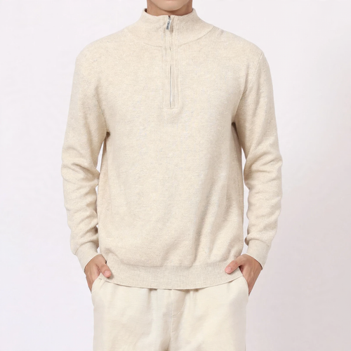 Herren-Wollpullover mit Stehkragen und Reißverschluss