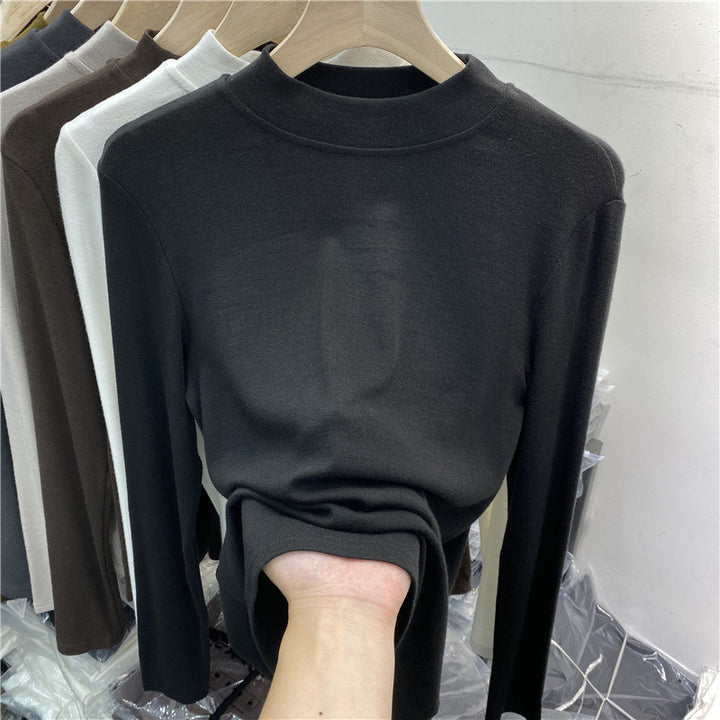 Damen-Langarmshirt mit Stehkragen und angerauter Innenseite