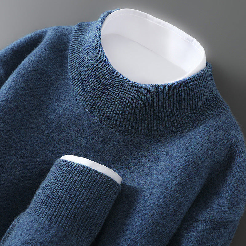 Herren-Wollpullover, Halbkragen, Strick, locker geschnitten