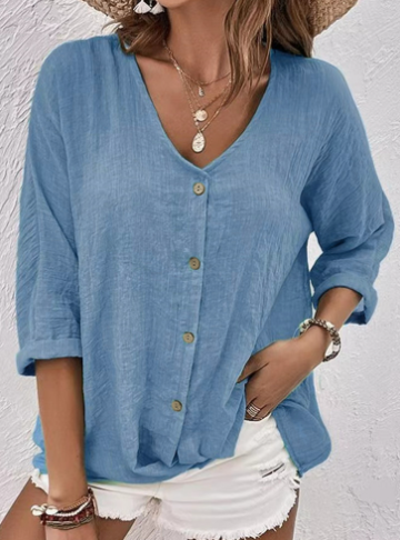 Drune | Entspannter Pullover mit V-Ausschnitt, Kurzen Ärmeln und Bluse