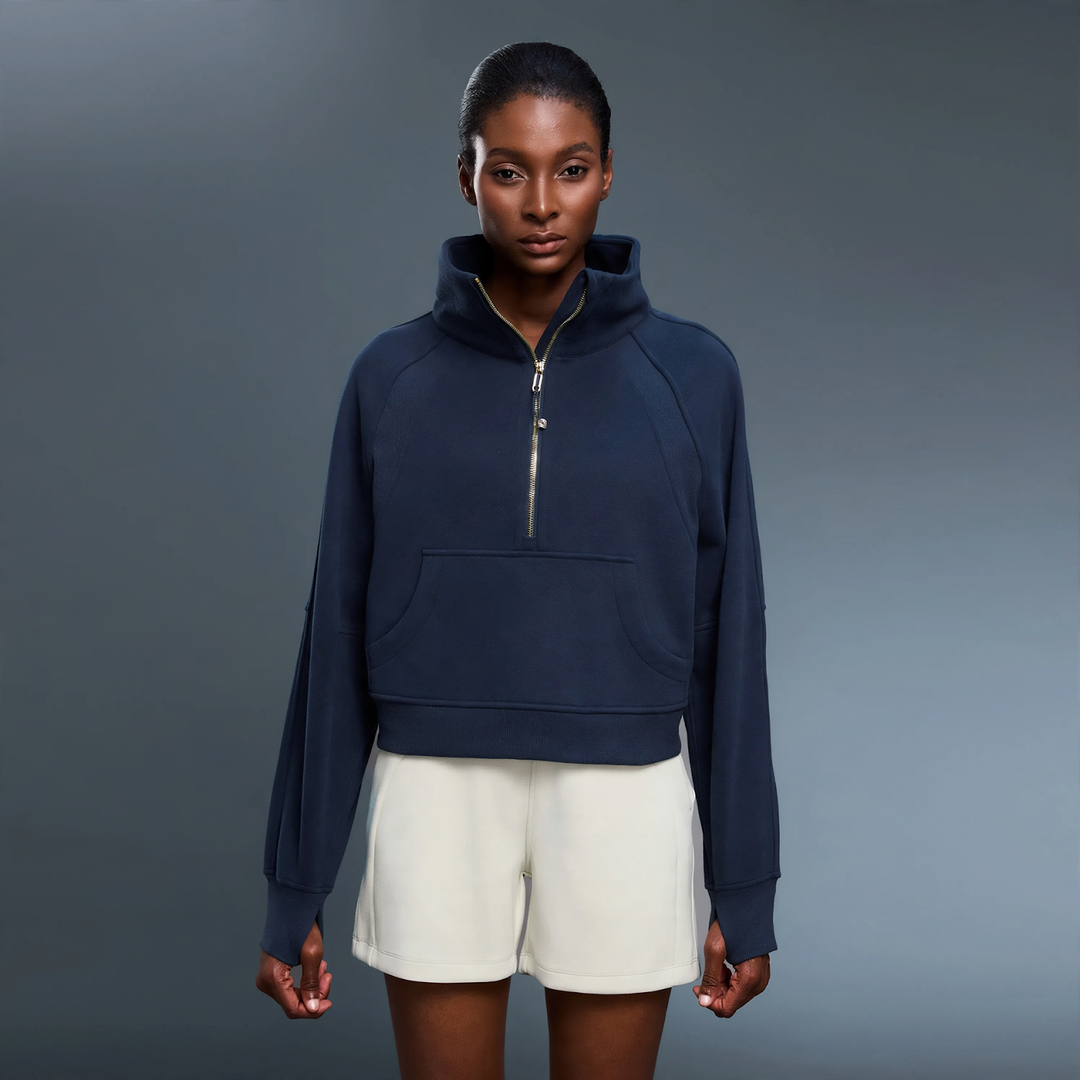 Damen-Sweatshirt mit Stehkragen, Reißverschluss und Futter