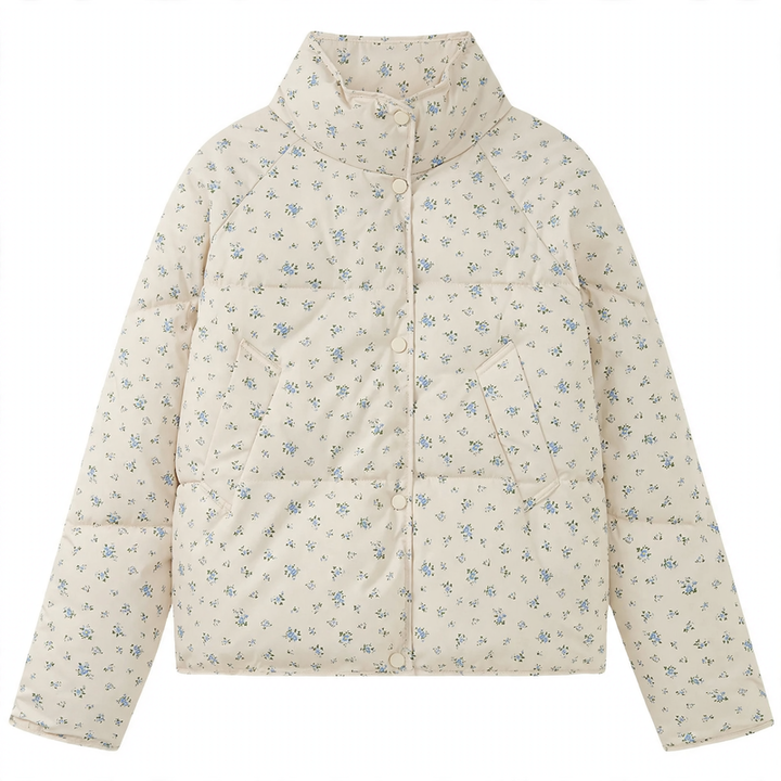 Kurze Damen-Steppjacke mit Blumenmuster, Oversize-Schnitt