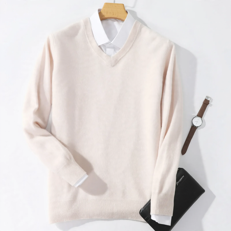 Herren-Wollpullover mit V-Ausschnitt
