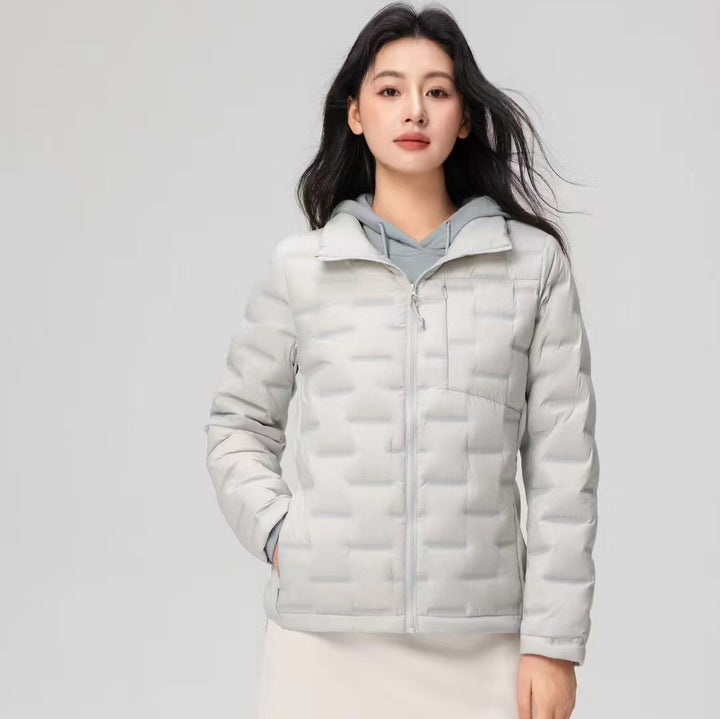 Kurze Damen-Daunenjacke mit Stehkragen, Weißentendaunen