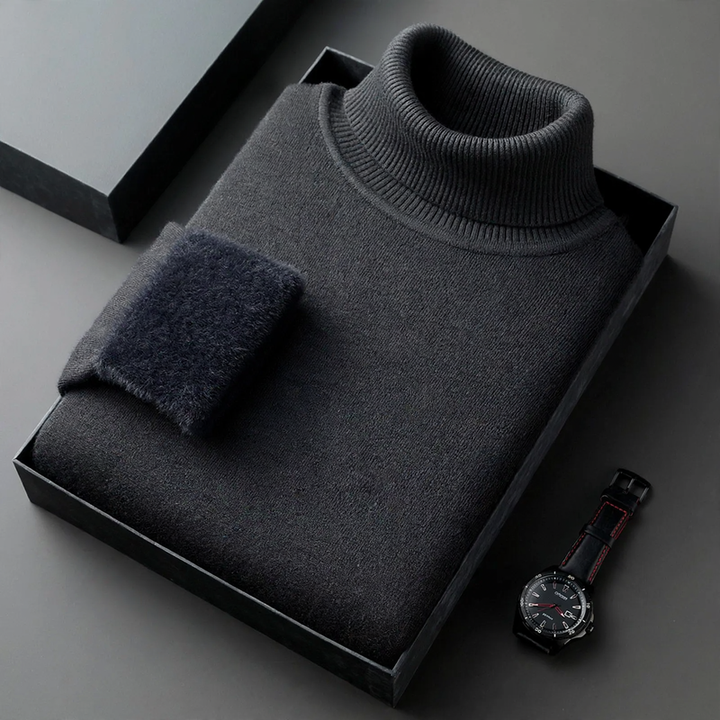 Herren-Strickpullover mit Rollkragen und Wollanteil