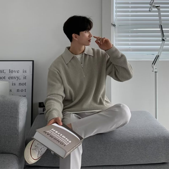 Herren-Strickpullover mit Polokragen und Reißverschluss