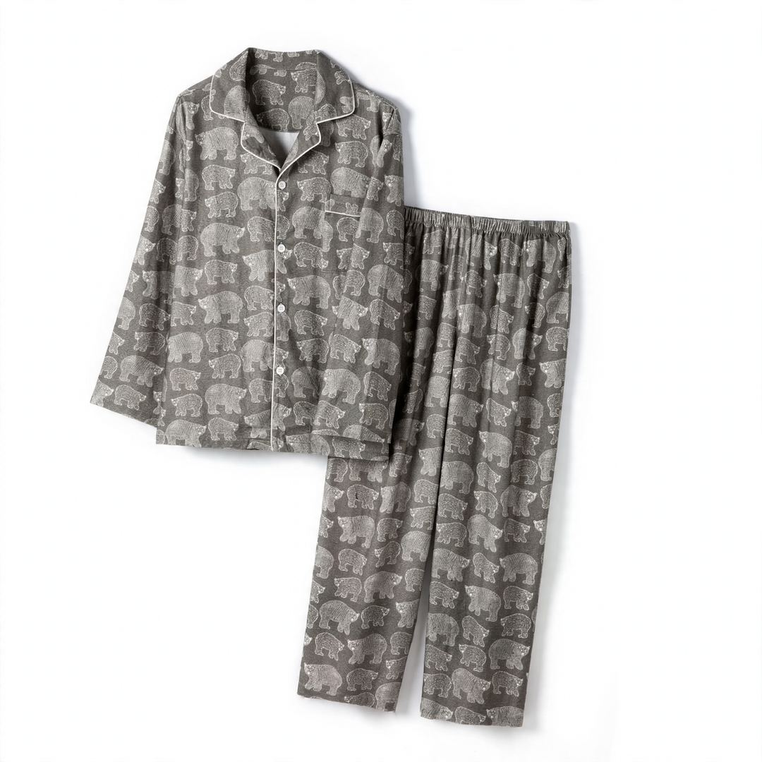 Bären-Print Flanell-Hausanzug für Paare, Baumwolle