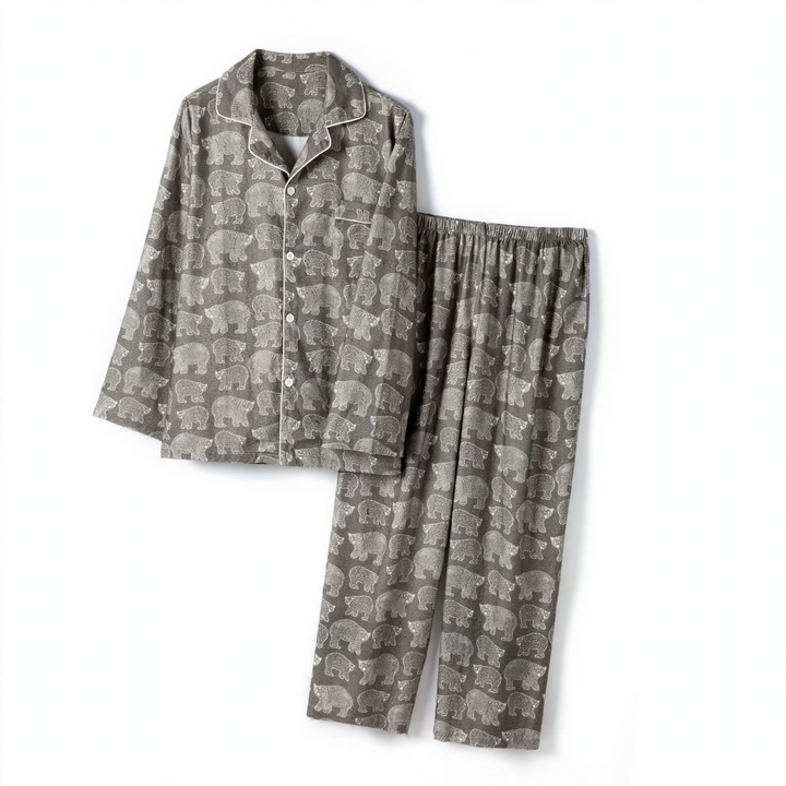 Bären-Print Flanell-Hausanzug für Paare, Baumwolle