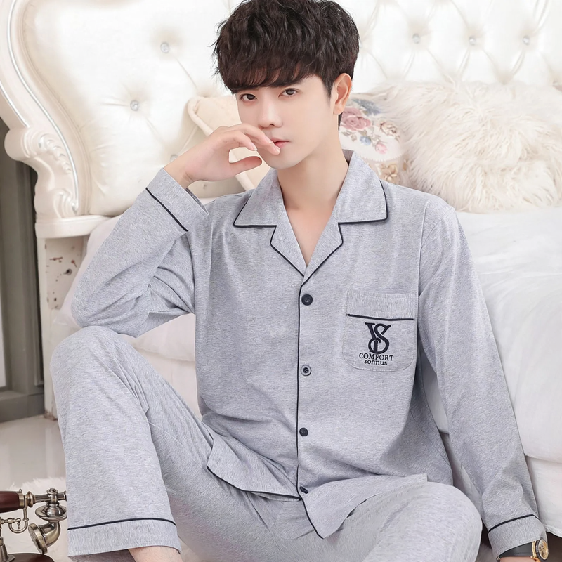 Herren-Pyjama-Set, 100% Baumwolle, Langarm