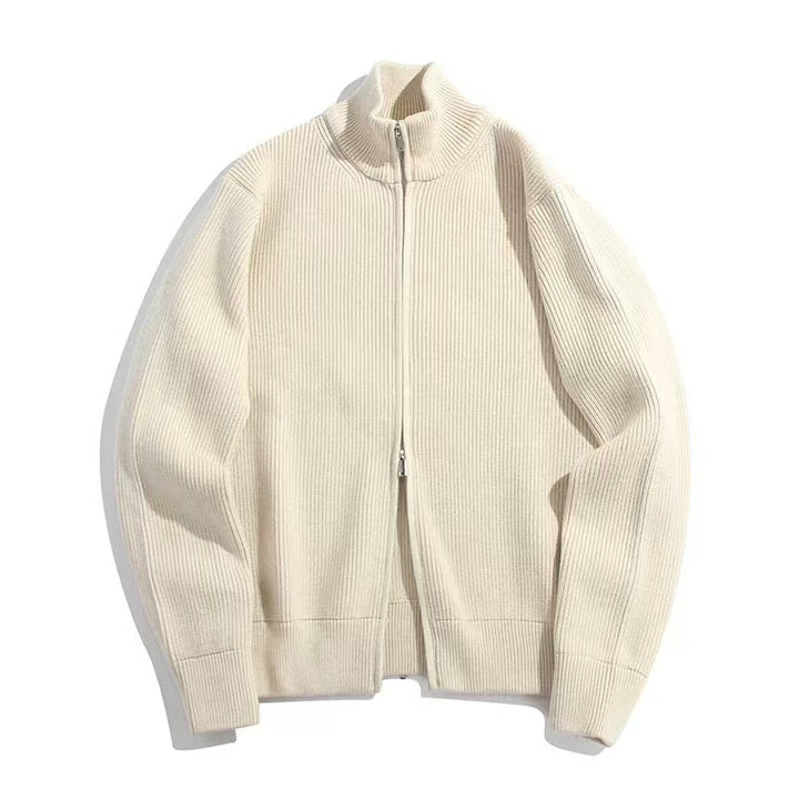 Unisex-Strickjacke mit Rollkragen und Doppelreißverschluss