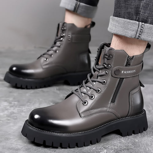 Herren-Stiefel aus Leder, gefüttert, mit Plateau