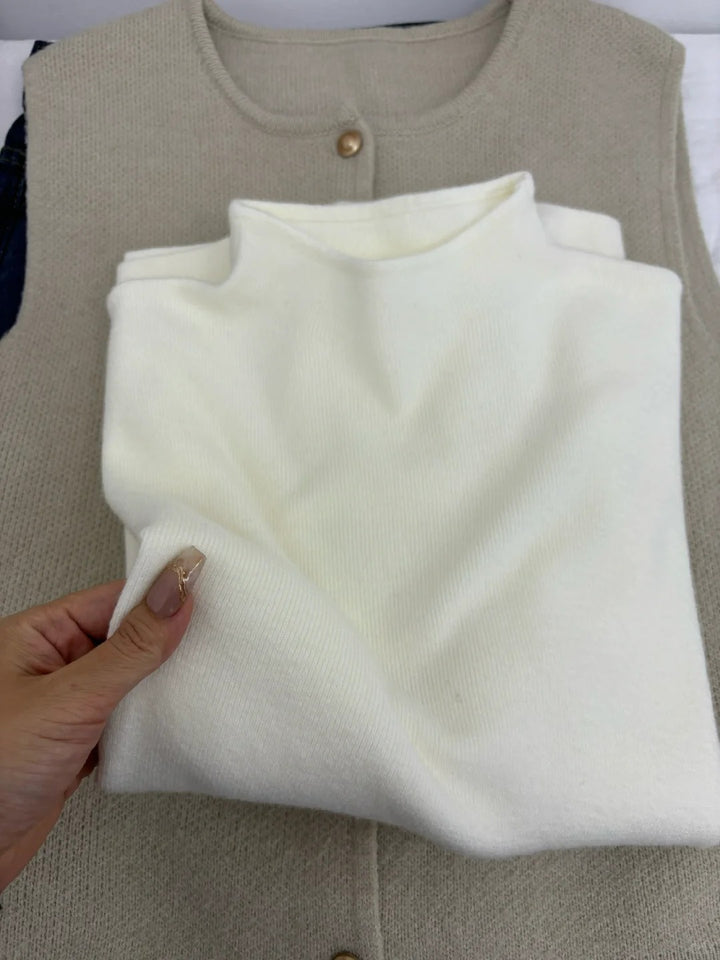 Damen-Strickpullover mit Stehkragen, gerippt