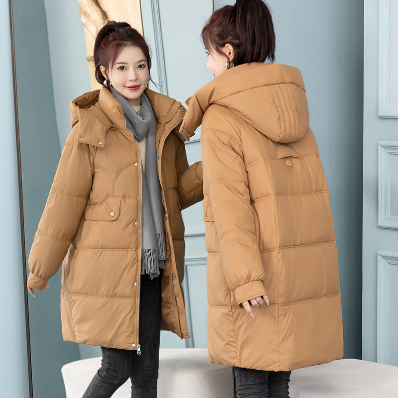 Lange Damen-Steppjacke, wattiert, lockere Passform