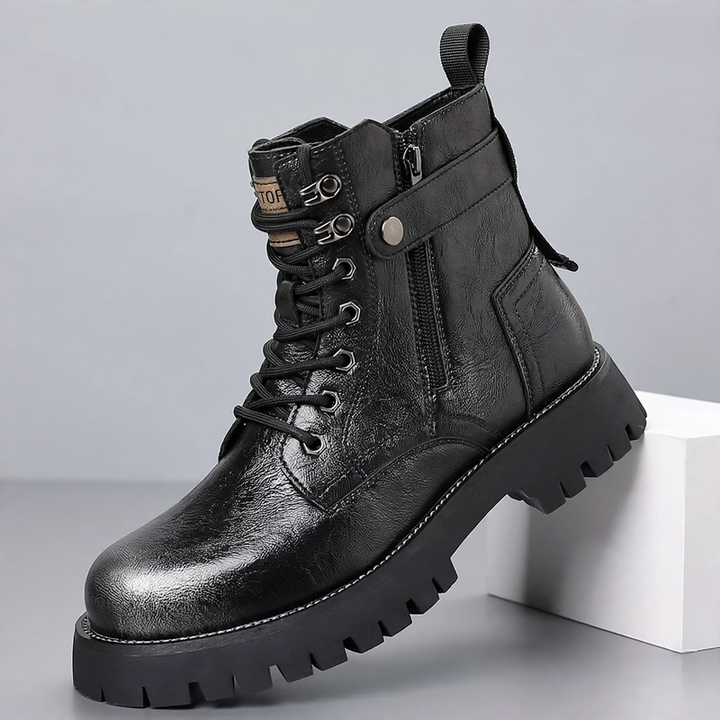 Herren-Stiefel aus Leder, gefüttert, mit Plateau
