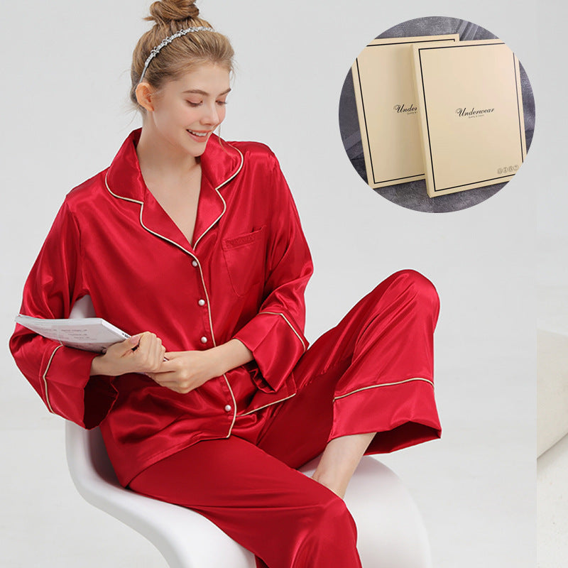Französisches Damen-Pyjama-Set aus Eisseide, langärmelig