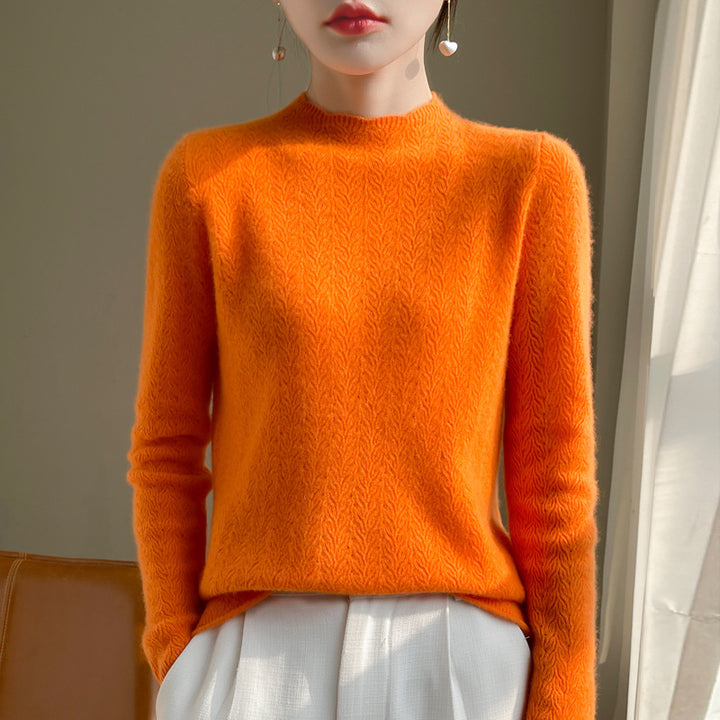 Damen-Kaschmirpullover mit Spitzenkragen und Stehkragen