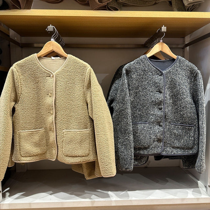 Damen-Strickjacke aus Lammfell-Imitat und Fleece