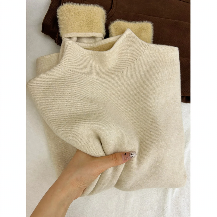 Damen-Strickpullover mit Stehkragen, gefüttert