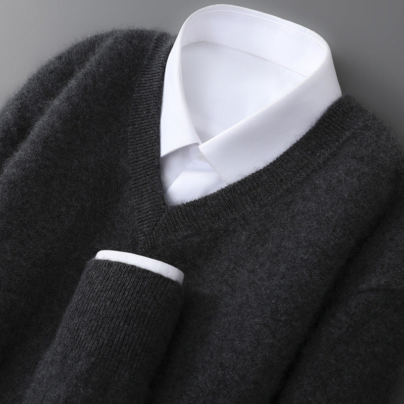 Herren-Wollpullover, V-Ausschnitt, langärmlig