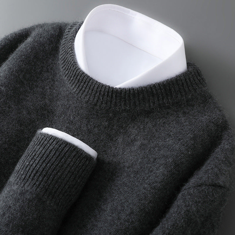 Herren-Wollpullover, halbhoher Kragen, gestrickt, locker