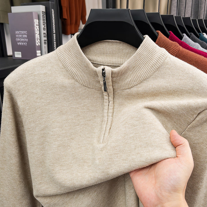 Herren-Wollpullover mit Stehkragen und Reißverschluss