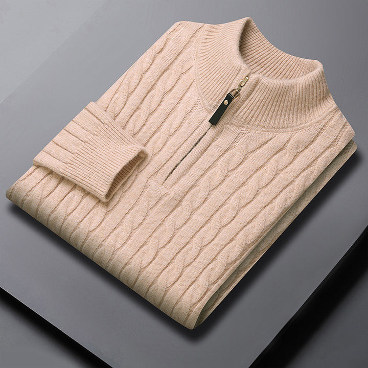 Herren-Strickpullover mit Zopfmuster und Reißverschluss