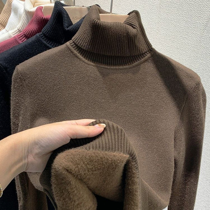 Damen-Rollkragenpullover, gefüttert, Strick