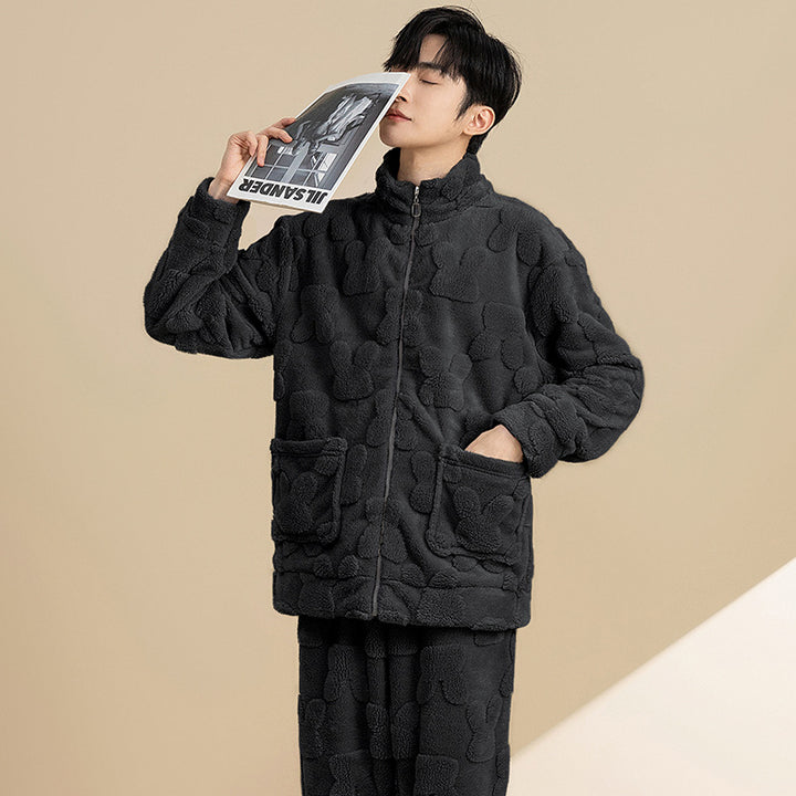 Paar-Pyjama-Set, Korallenfleece, warm mit Reißverschluss
