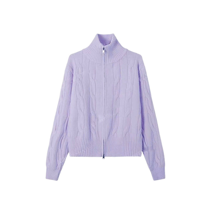 Damen-Strickjacke mit Reißverschluss und Zopfmuster