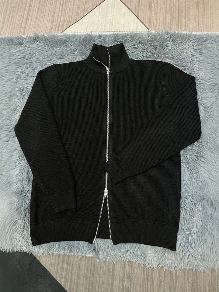 Unisex-Strickjacke mit Rollkragen und Doppelreißverschluss