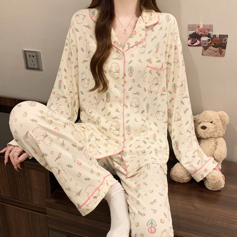 Damen-Pyjama-Set, langärmelig, mit Schleifen-Detail