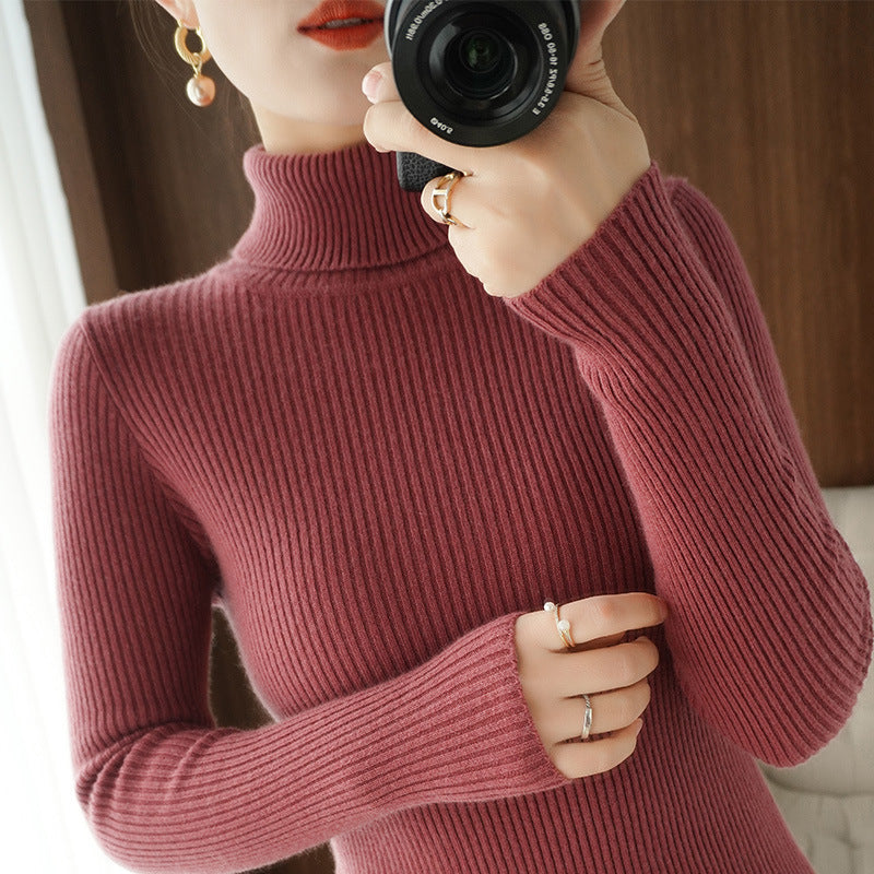 Damen-Rollkragen-Strickpullover, schmal geschnitten