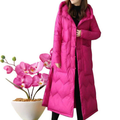 Lange Daunenjacke im Vintage-Stil mit Knebelverschlüssen