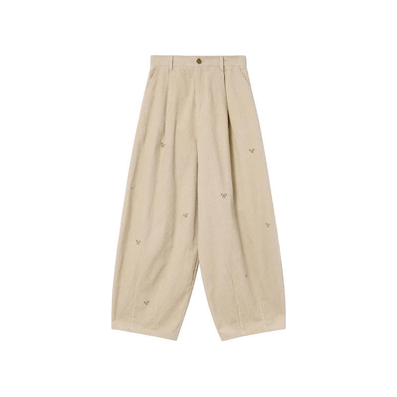 Kord-Hose mit Stickerei, 7/8-Länge