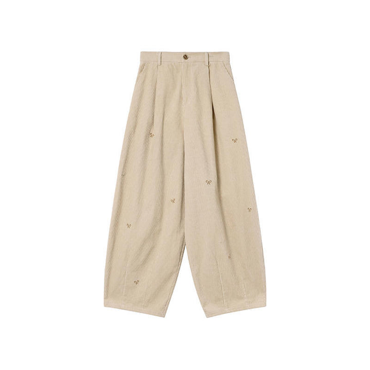 Kord-Hose mit Stickerei, 7/8-Länge