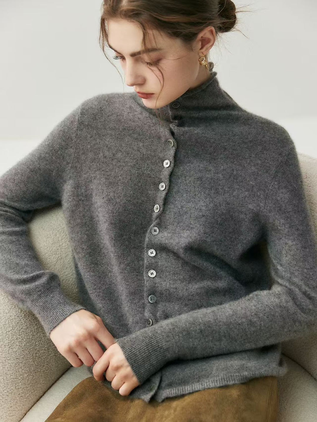Damen-Strickjacke mit Rollkragen, beidseitig tragbar