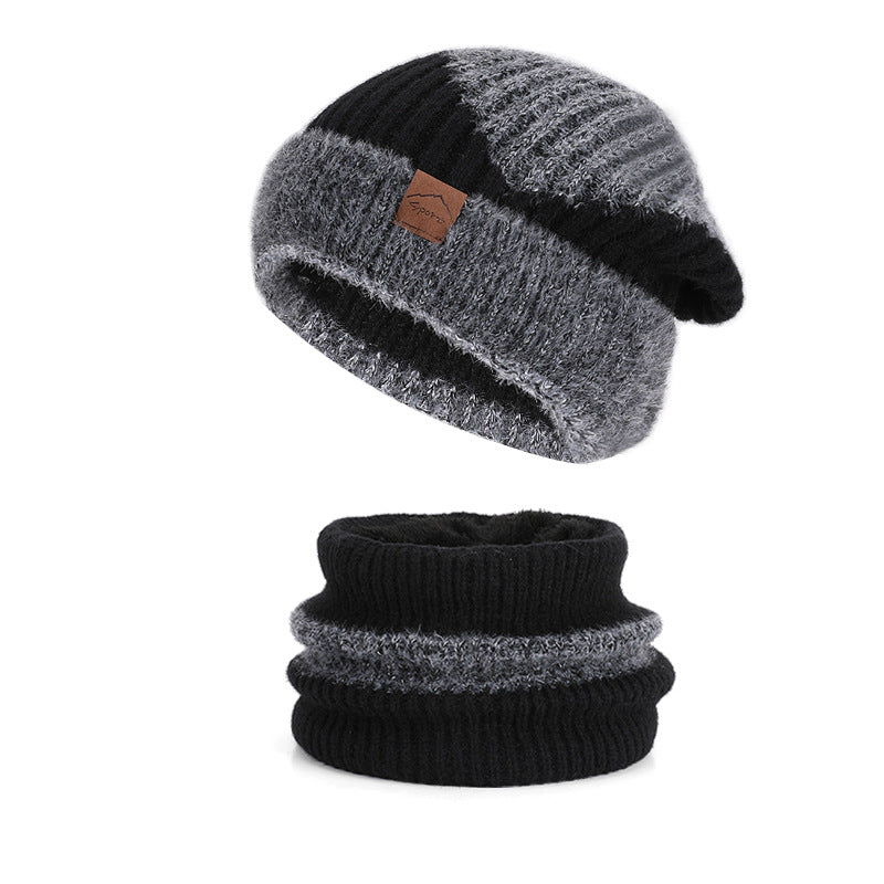 Strickmütze und Schal Set, gefüttert, zweifarbig