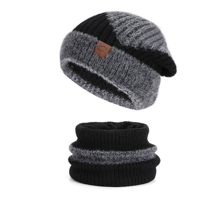 Strickmütze und Schal Set, gefüttert, zweifarbig